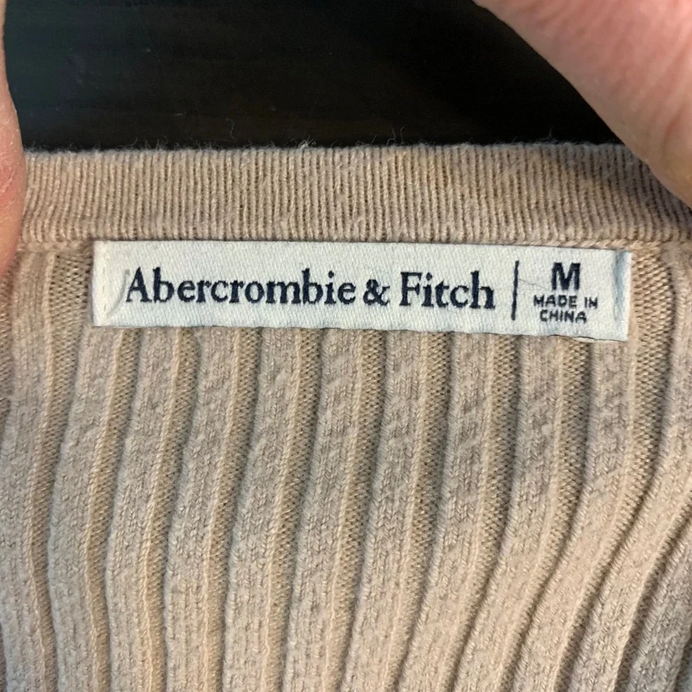 Abercrombie Fitch Ribbed Square Neck Crop Cardigan Beige Button Up Womens Medium